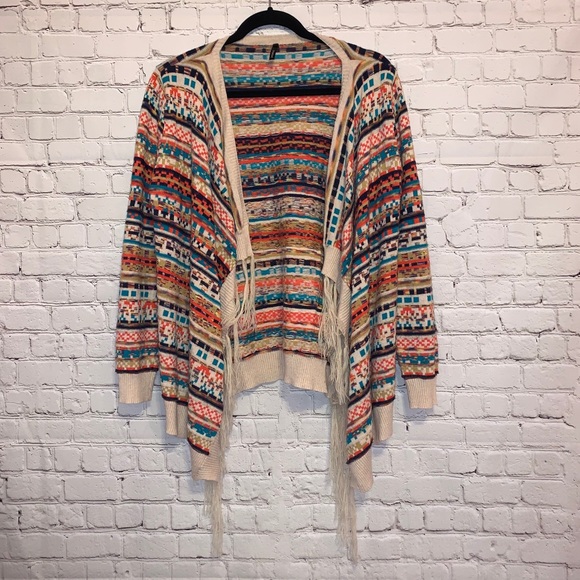 🇺🇸 Styleholic Multicolor Striped Cardigan w/Fringe Draped - Picture 1 of 6